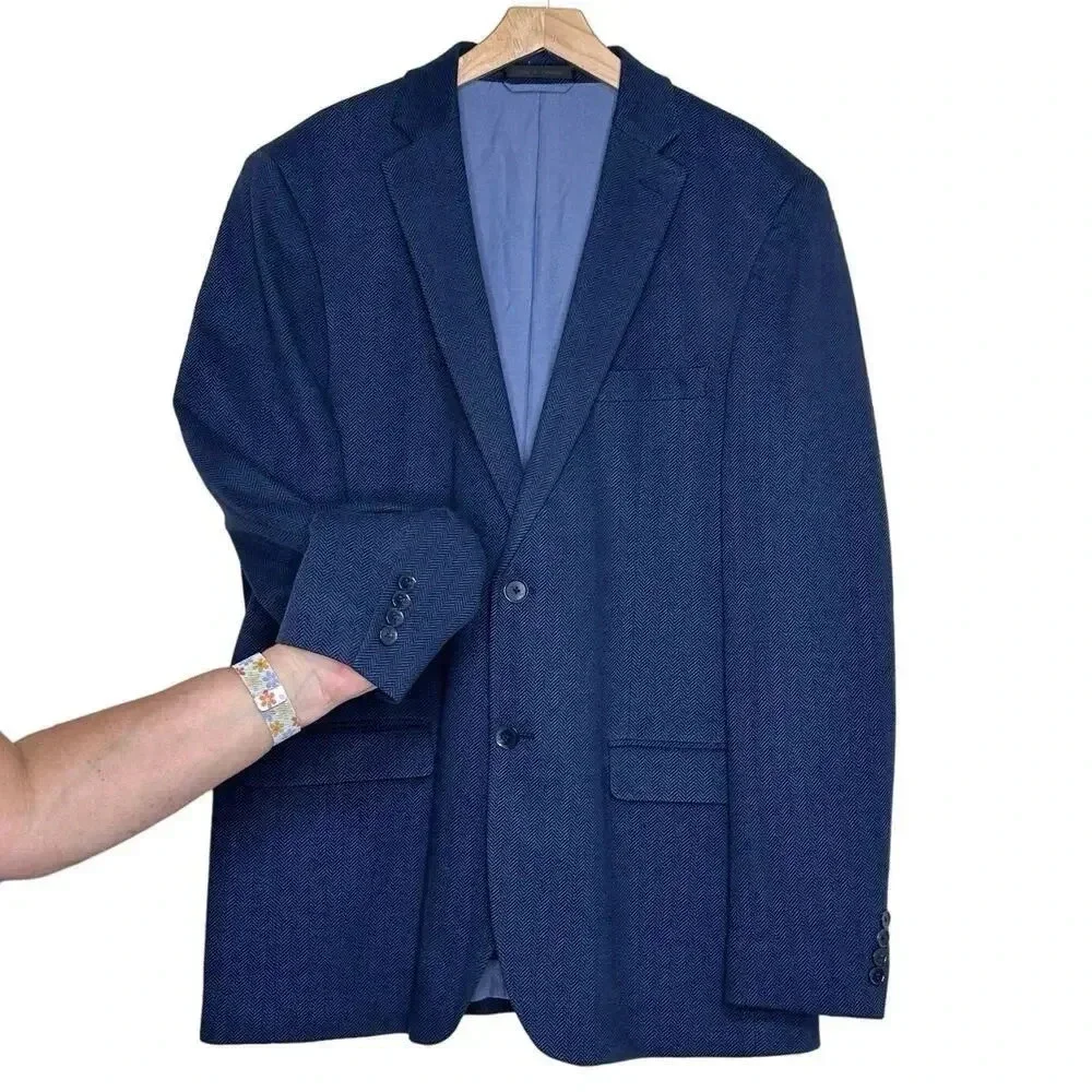Izod 44L blue herringbone tweed men's‎ 2 button classic fit blazer sports coat